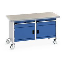 Arbetsbänk mobil monoblock Cubio – linoleumskiva 2 dörrar och lådor – Bott