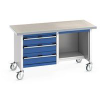 Arbetsbänk mobil Cubio – linoleumskiva med låda och hylla – Bott