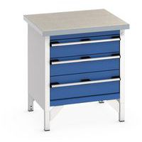 Arbetsbänk i linoleum Cubio – 3 lådor – L750mm – Bott