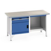 Arbetsbänk i linoleum Cubio – 1 dörr – 1 låda – L1500mm – Bott