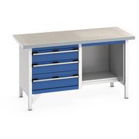 Arbetsbänk i linoleum Cubio – 3 lådor – L1500mm – Bott