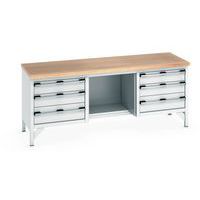 Arbetsbänk i bokträ Cubio – 6 lådor – L1500mm – Bott