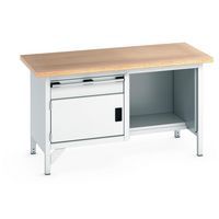 Arbetsbänk i bokträ Cubio – 1 dörr – 1 låda – L1500mm – Bott