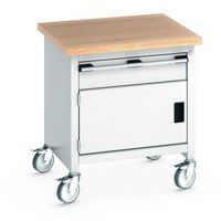 Arbetsbänk mobil monoblock Cubio – bokträskiva 1 dörr och låda – Bott