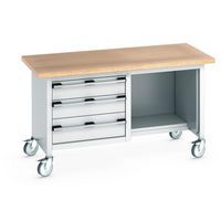 Arbetsbänk mobil monoblock Cubio – bokträskiva och låda – Bott