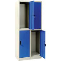 Metallskåp blått, 2 sektioner, 4 skåp - på sockel - Manutan Expert
