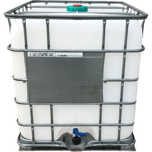 Rekonditionerad IBC-behållare med bur och kran, 1000 L