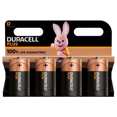 Plus 100% D alkaliskt batteri – 2 eller 4 enheter – Duracell