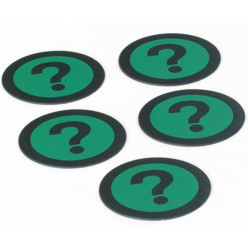 Set med fem gröna magneter med frågeteckenikon – Smit Visual