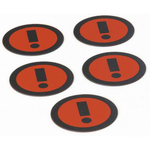 Set med fem röda magneter med varningsikon – Smit Visual