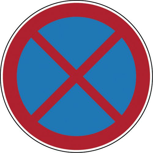 Förbudsskylt – ”förbjudet att stanna eller parkera” – styv