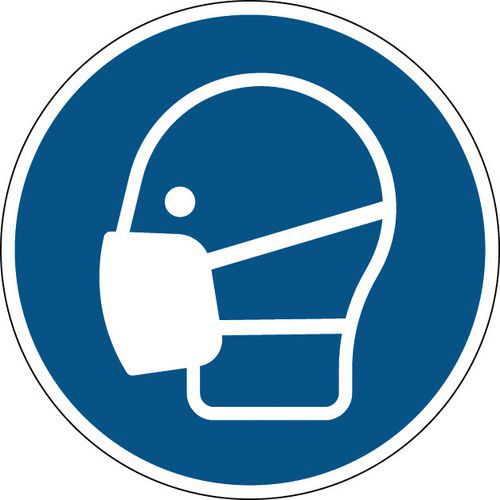 Rund påbudsskylt – skyddsmask måste bäras – styv