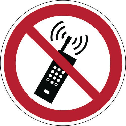 Rund förbudsskylt – inga mobiltelefoner – styv