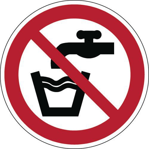 Rund förbudsskylt – ej dricksvatten – styv
