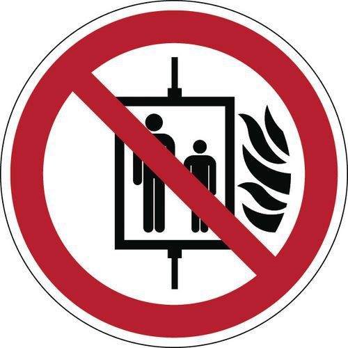 Förbudsskylt – använd inte hiss vid brand – styv