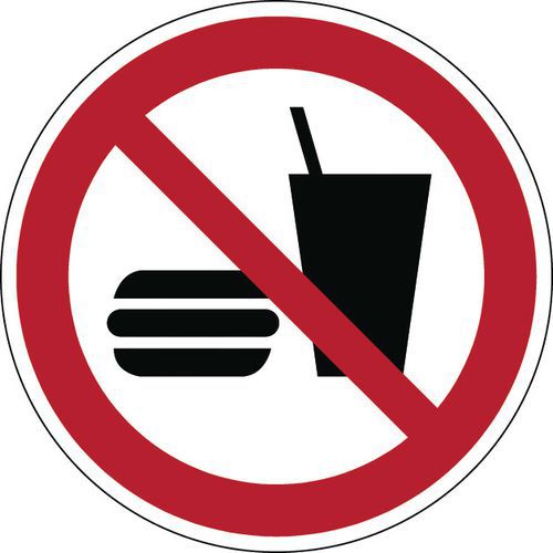 Förbudsskylt – förbud mot att äta eller dricka – styv