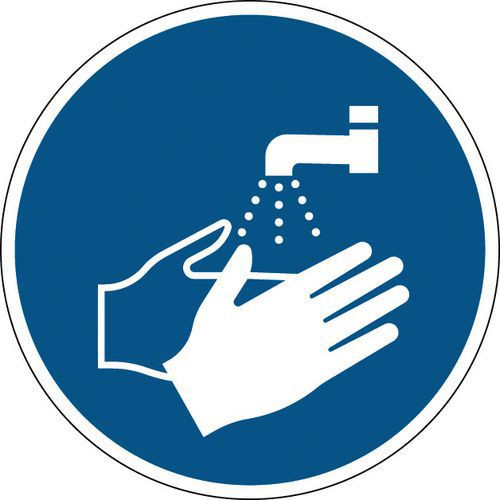 Påbudsskylt – tvätta händerna – styv