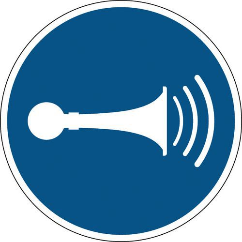 Påbudsskylt – avge ljudsignal – styv