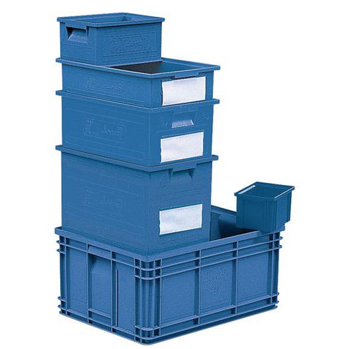 Stapelbar behållare – blå – längd 200 till 630 mm – 3,6 till 85 l