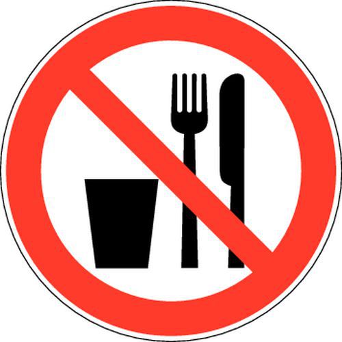 Förbudsskylt – förbud mot att äta eller dricka – självhäftande
