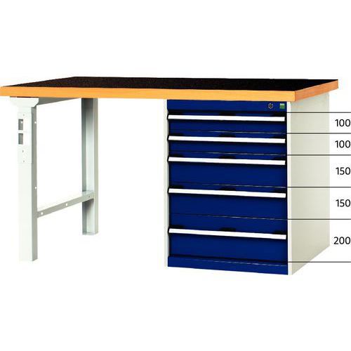 Arbetsbänk Cubio Combi med 5 lådor – Bredd 200 cm – arfenol