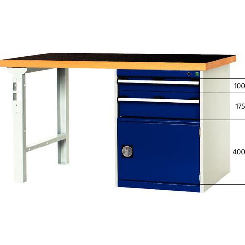 Arbetsbänk Cubio Combi med 2 lådor + 1 skåp – Bredd 200 cm – arfenol