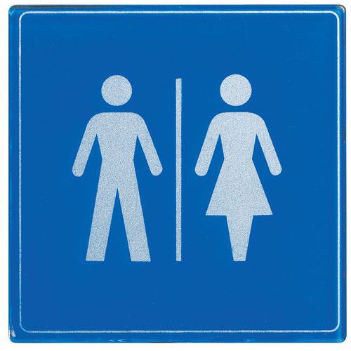 Symbolskylt plexiglas blå toalett