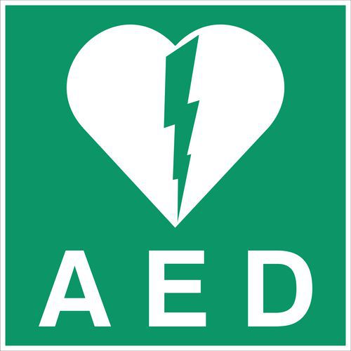 Nödutrymningsskylt – AED – styv