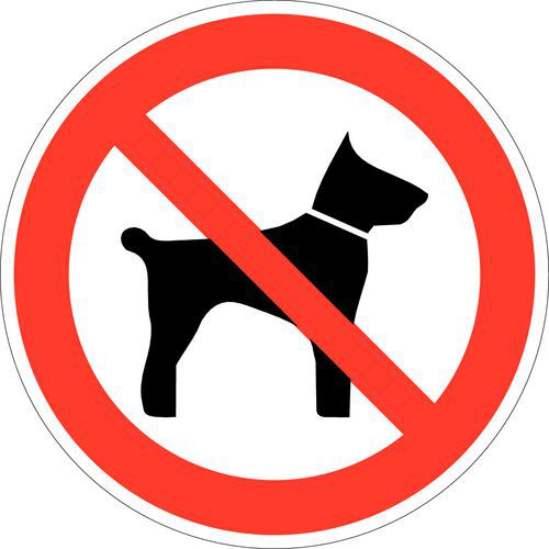 Förbudsskylt – hundar förbjudna – självhäftande
