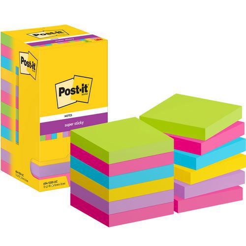 Post-it® Super Sticky 76x76 mm 12 blandade block Post-it® Super Sticky 76x76 mm 12 blandade block