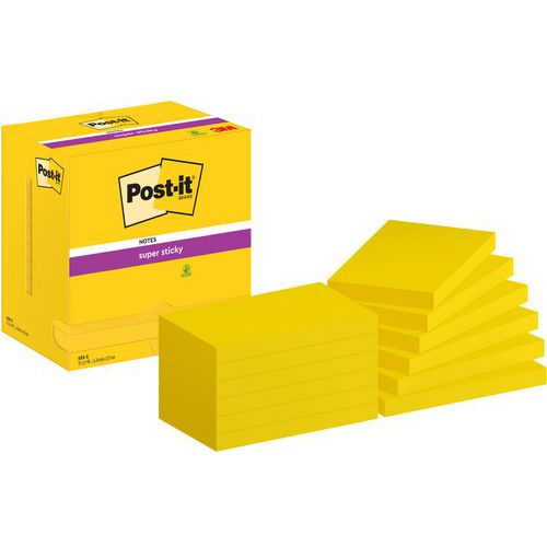 Post-it® Super Sticky 76 x 127 mm, 12 gula block Post-it® Super Sticky 76 x 127 mm, 12 gula block