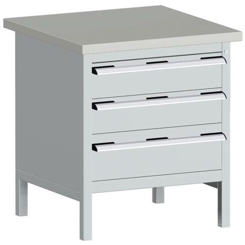 Arbetsbänk i linoleum Cubio – 3 lådor – L750mm – Bott