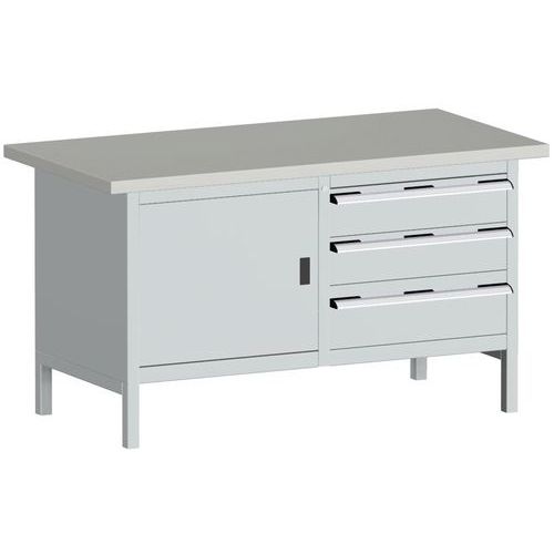 Arbetsbänk i linoleum Cubio – 1 dörr – 3 lådor – L1500mm – Bott