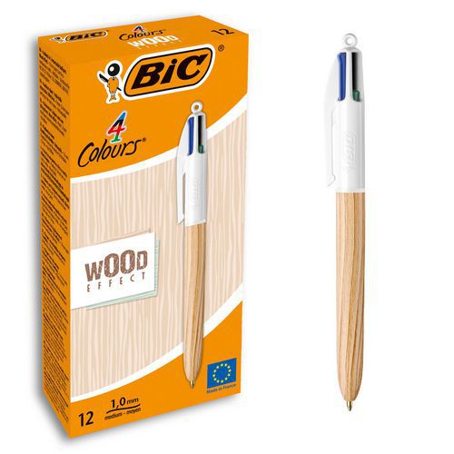12-pack BIC 4-färgspennor retraktil Wood Style - BIC