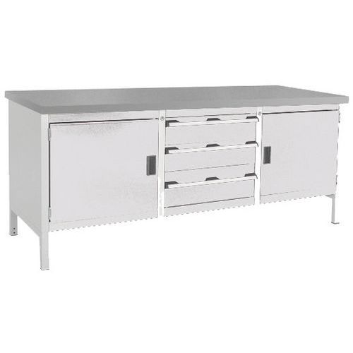 Arbetsbänk i linoleum Cubio – 2 dörrar – 3 lådor – L2000mm – Bott