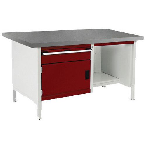 Arbetsbänk i linoleum Cubio – 1 dörr – 1 låda – L1500mm – Bott