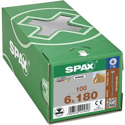 Låda med 100 träskruvar Ø 6 mm skivhuvud TX - Spax