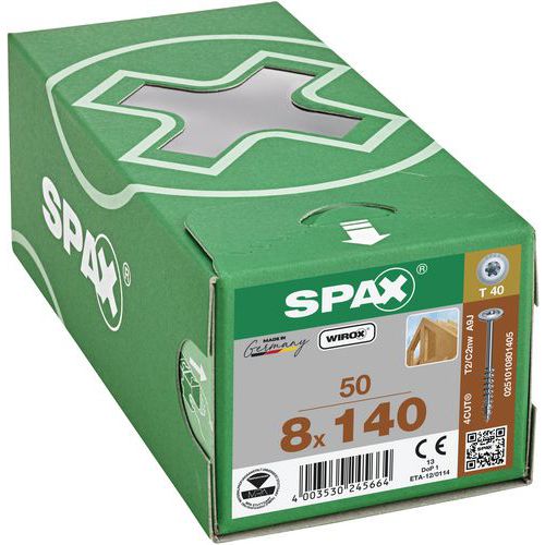 Låda med 50 träskruvar Ø 8 mm skivhuvud TX - Spax