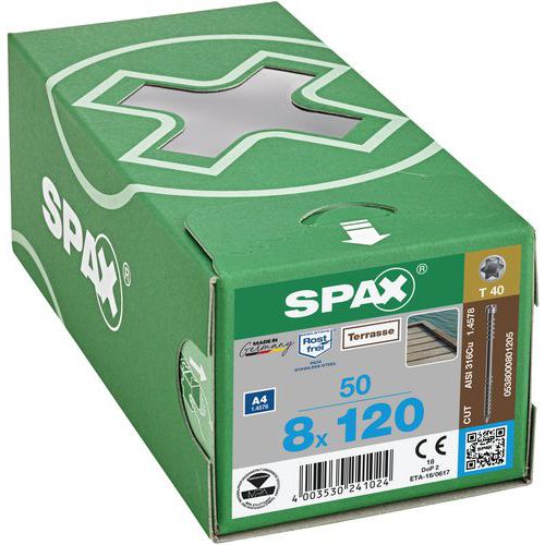 Låda med 50 trallskruvar cylindriskt huvud TX Ø 8 mm - Spax Låda med 50 trallskruvar cylindriskt huvud TX Ø 8 mm - Spax