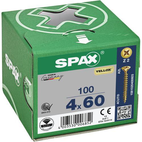 Låda med universalskruvar Yellox försänkt huvud PZ Ø 3 till 5 mm - Spax