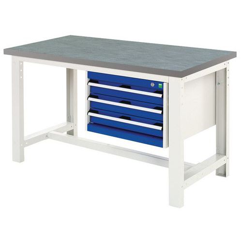 Arbetsbänk Cubio med 3 lådor – Bredd 150 cm – linoleum