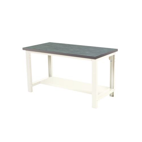 Arbetsbänk Cubio med fast hylla – Bredd 150 cm – linoleum
