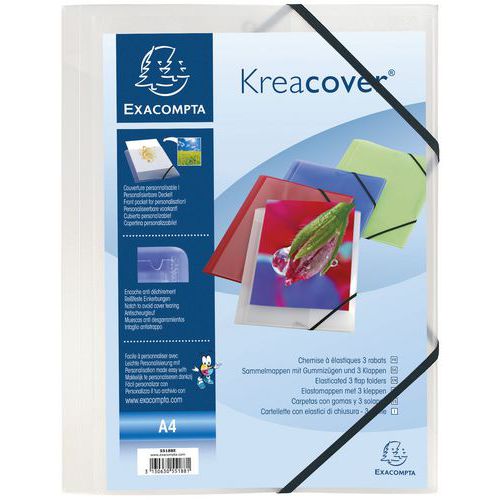 Kreacover® mapp med 3 flikar med elastiska remmar – A4 genomskinlig – Exacompta