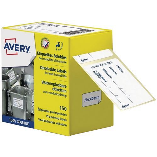 Vattenlösliga förtryckta spårbarhetsetiketter för livsmedel – förpackning med 150 – Avery