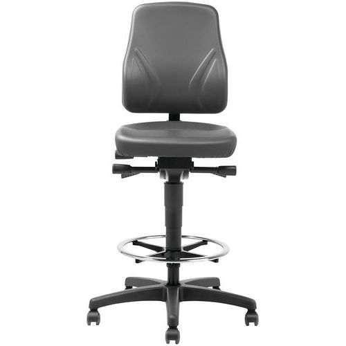 Ergonomisk verkstadsstol - modell med hög rygg, på självlåsande hjul med fotstöd - Manutan
