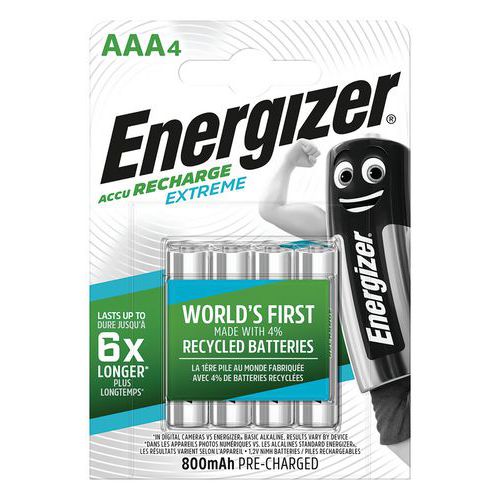 Extreme återvunnet uppladdningsbart batteri – AAA/LR03 – förpackning med 4 st – Energizer