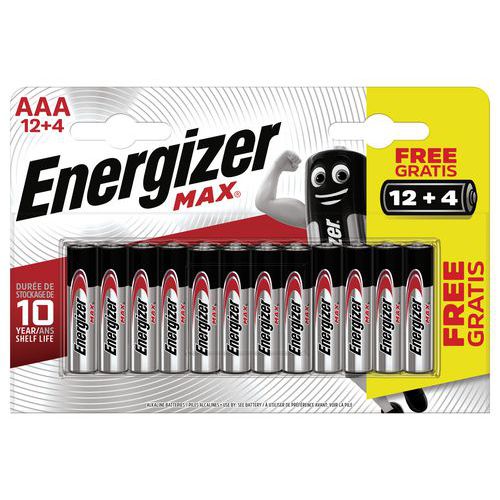 Max AAA/LR03-batterier – förpackning med 12+4 st – Energizer