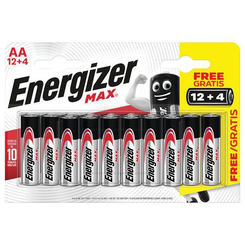 MAX alkaliska batterier – AA/LR6 – förpackning med 12+4 st – Energizer