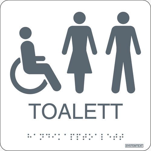 Skylt Taktil toalett rullstol/dam/herr vit - Systemtext Skylt Taktil toalett rullstol/dam/herr vit - Systemtext