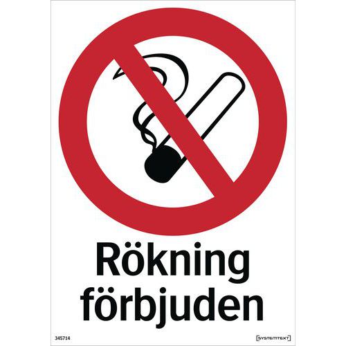 Förbudsdekal med SE text - Rökning förbjuden